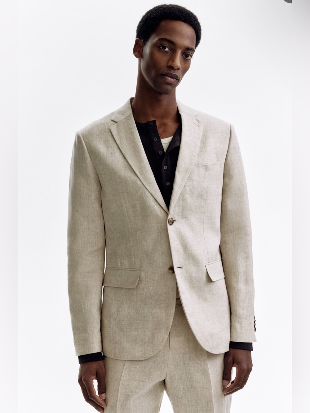 H&M Men's 100% Linen 2-Button Suit Jacket Blazer Beige Natural Oat NWT | Size 38